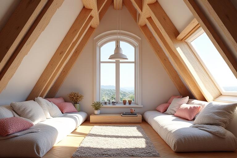 Renovirano potkrovlje sa drvenim gredama i puno svetla